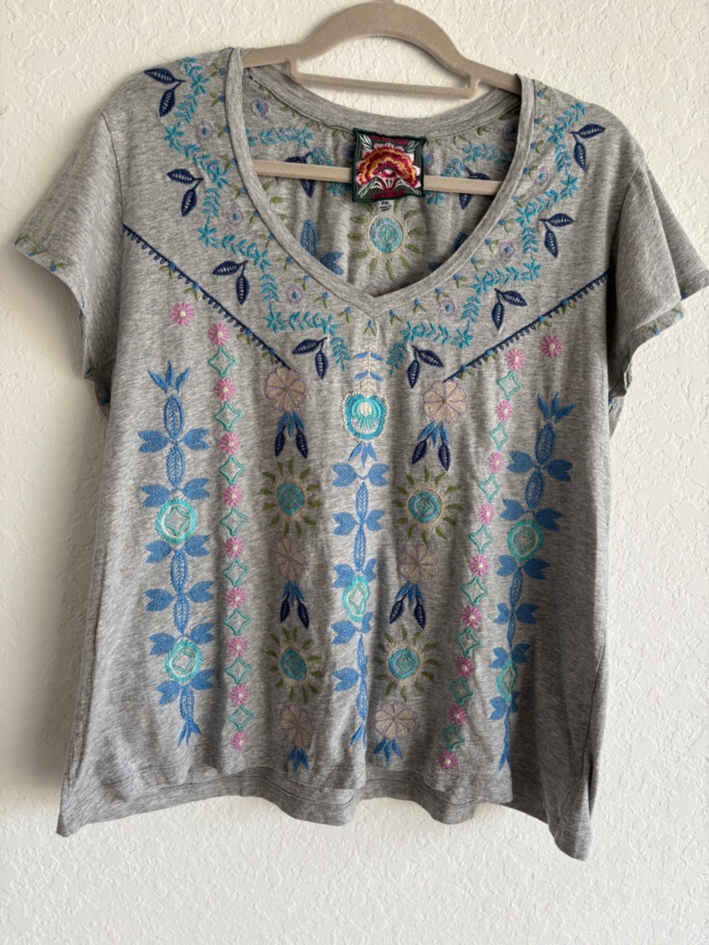 Johnny Was Oriel Embroidered Cotton Flutter Sleeve Top – PXL Petite XL Like New - Picture 10 of 16